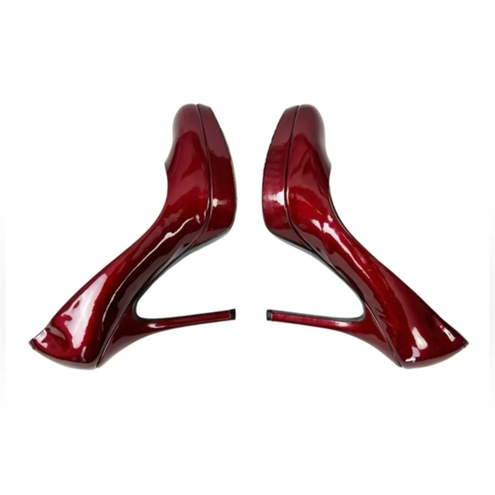 Joan & David Flipp Dark Red‎ Patent Leather Platform Pumps Heels Size 7.5